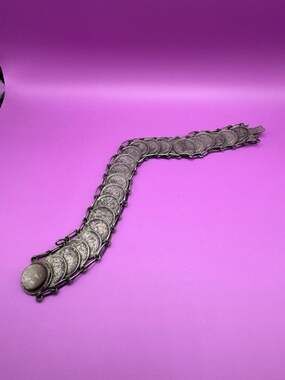 Antique Dutch Wilhelmina Koningin Silver Coin Link Bracelet